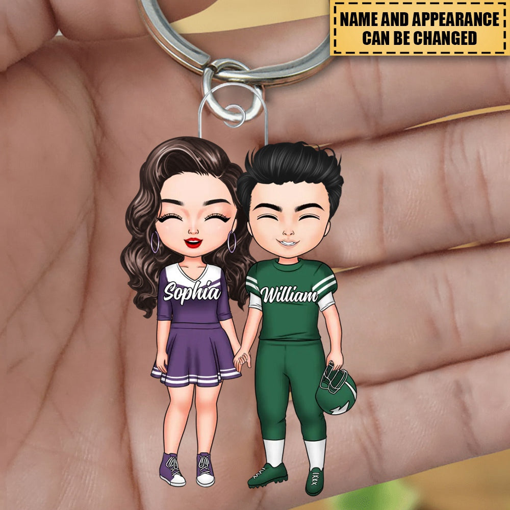 American Football Couple - Personalized Custom Mica Keychain - Christmas Gift For Couple