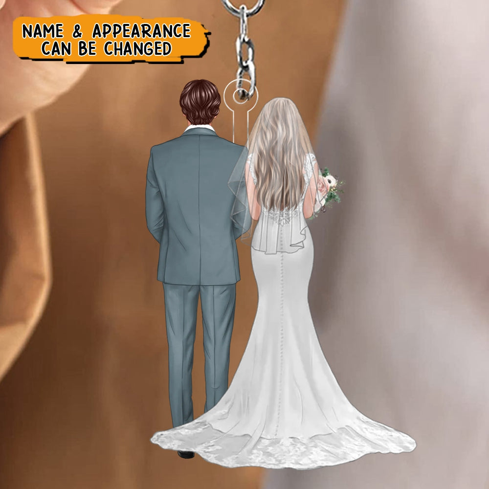 Back View Couple Wedding - Personalized Keychain