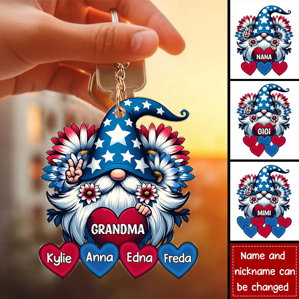 4th of July Dwarf Nana Auntie Mom Little Sweet Heart Kids Personalized Keychain