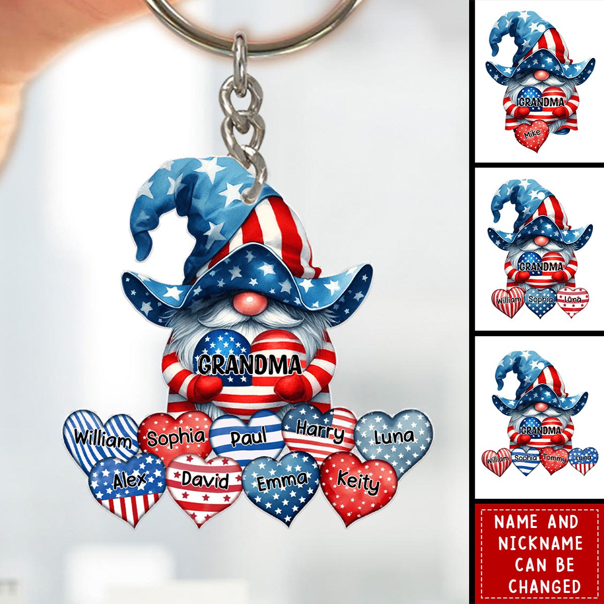 4th of July Dwarf Grandma With Sweetheart Grandkids Personalized Acrylic Keychain